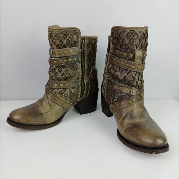 Freebird SZ 9 Cato Leather Buckle Mid-Calf Boots in Stone Distressed - Picture 10 of 11